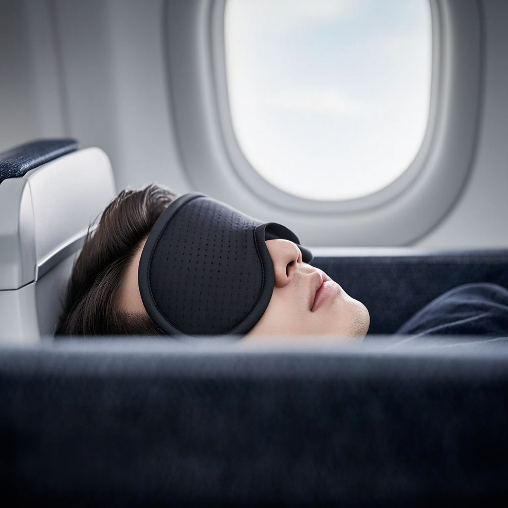 CottonHaze breathable sleep mask on flight travel
